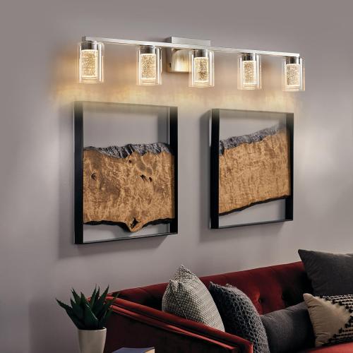 SADENICEL 5 Light Bathroom Light Fixtures, Brushed Nickel Vanity Lights Crystal Dimmable LED White/Neutral/Warm Bathroom Lights Over Mirror for Bathroom, Bedroom,Living Room (5 Light)