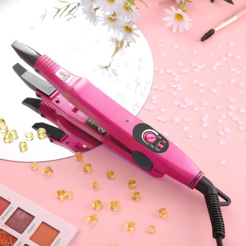 Keratin Hair Extension Kit: Heat Iron, Keratin Glue Granules, Protector Templates, Hair Clips, and Finger Protector(Pink)