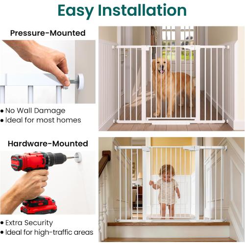 Cumbor 36 Extra Tall Baby Gate, 30-54 Wide Dog Gates for Large Dogs, Dual Lock & Self-Closing Child Gate for Stairs, Doorways & Hallways, Pressure Mounted Safety Proofing for Babies & Pets, White
