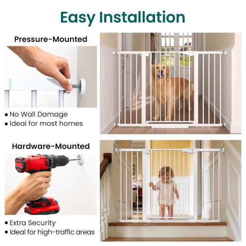 Cumbor 36 Extra Tall Baby Gate, 30-54 Wide Dog Gates for Large Dogs, Dual Lock & Self-Closing Child Gate for Stairs, Doorways & Hallways, Pressure Mounted Safety Proofing for Babies & Pets, White