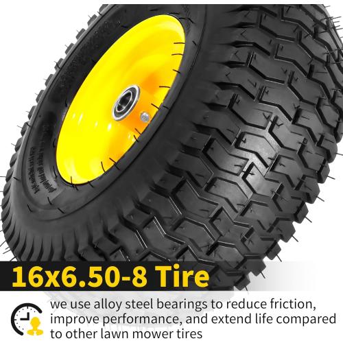 RONPOW 16x6.50-8 Tubeless Lawn Mower Tire and Wheel, [3/4 Bearing], Riding Lawn Mower and Tractor Front Tire Replacement Assembly, Compatible with john deere Mower, 3 Offset Hub, 2Pack Yellow