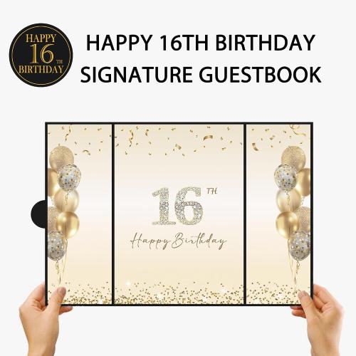DARUNAXY Black Gold Happy 16th Birthday Alternative Signature Guest Book