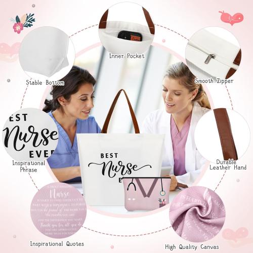 Skylety 4 Pcs Nurse Gifts for Women Rn Lpn Practitioner, Gift for Christmas, Retirement, Birthday, Graduation, Appreciation Nursing Student with 20oz Tumbler Tote Bag Makeup Bag Scented Candle(Pink)