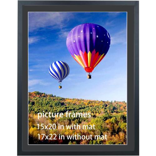 LTYHHK 17x22 Picture Frames Solid Wood with Black Mat, Displays Pictures 15x20 with Mat and 17x22without Mat, 15x20 Poster Frame for Wall 17x22 Photo Frames Family Black (L22B1722B1520)