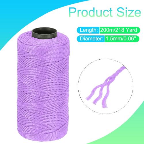 MECCANIXITY Nylon String 3 Strands Twisted Mason Line 1.5mm x 218 Yards Nylon Twine String for DIY Projects, Home Improvement, Gardening, Gift Wrapping, Christmas Party Supplies, Light Purple