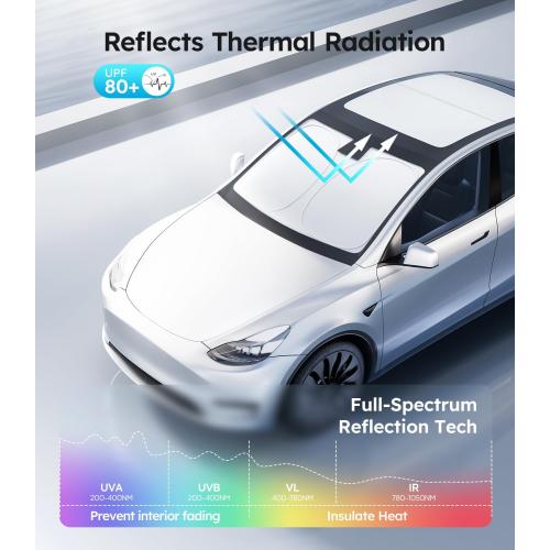 for Tesla Model Y/YL 2020-2026 Windshield Sunshade, Keeps Cool | OEM Design,Cooling Tech Fabric, Foldable Heat-Blocking Sunshade with Storage Bag, for Tesla Model Y/YL 2020-2026 Accessories