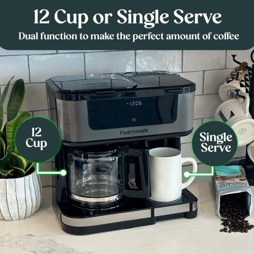 Black Deluxe 12-Cup Coffee Maker & Single Serve Brewer – Programmable, K-Cup Compatible, Adjustable Brew Size, Glass Carafe, Auto Shut-Off - Ideal for Home or Office