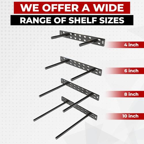 Set of 2 Floating Shelf Brackets 11 inch Multiple Mounting Location Baseplate/Heavy Duty Black Painted Mild Steel Bracket Hidden Wall Shelves Support Hardware Mount Kitchen/Nursery Decor (4 inch Rods)