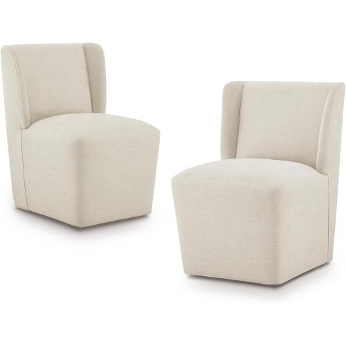 Upholstered Dining Chair with Casters, Wingback Modern Side Armless Deskchair with Rollers for Diningroom Bedroom Livingroom Reading Room