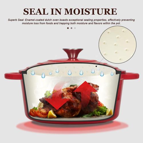 Overmont 5.5QT Enameled Cast Iron Dutch Oven with Lid Cookbook Heavy-Duty Casserole with Dual handles for Braising, Stews, Roasting, Bread Baking
