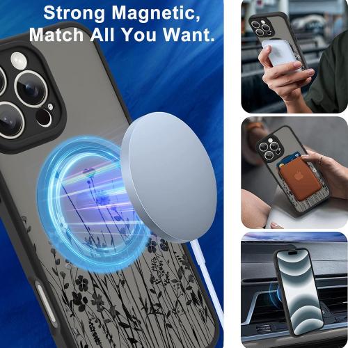 OOK Magnetic for iPhone 16 Pro Max Case [Compatible with MagSafe] Black Wild Flower Slim Translucent Matte for iPhone 16 Pro Max Camera Lens Protection Cover, Wild Flower (6.9)