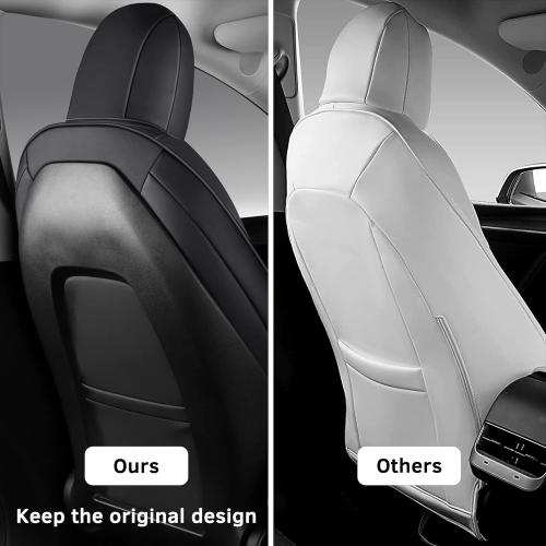FREESOO Car Seat Covers for Tesla Model Y Waterproof Nappa Leather Full Set Seat Replacement Protector Custom Fit 2020 2021 2022 2023 2024 Black