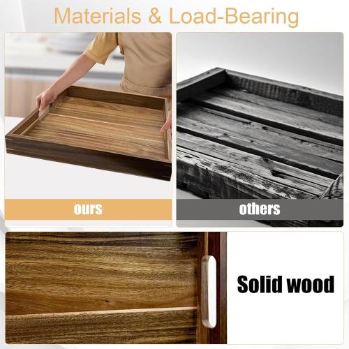 24'' Acacia Extra Large Square Wood Tray - Wood Trays for Ottoman, Rustic Square Serving Trayes with Handles,Ottoman Table Topper, Durable and Versatile for Living Room,Bedrooms,Coffee Table, Kitchen