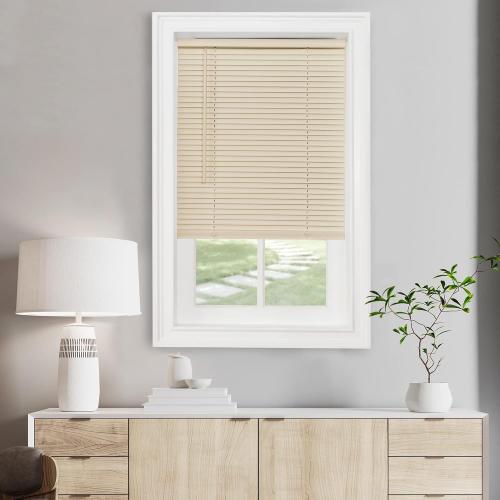 Cordless Light Filtering Mini Blind - 35 Inch Width, 64 Inch Length, 1 Slat Size - Alabaster - Cordless GII Morningstar Horizontal Windows Blinds for Interior by Achim Home Decor