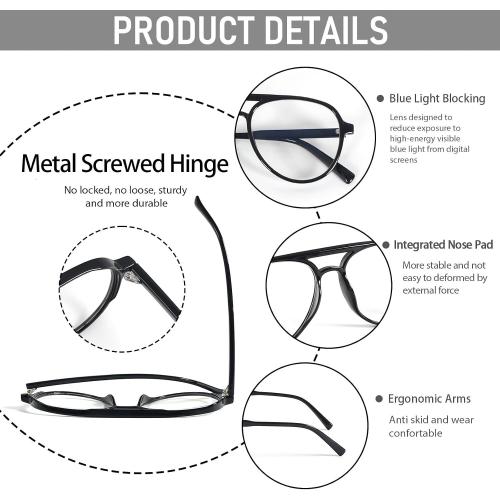 DXYXYO Retro Aviator Reading Glasses for Women, Mens Lightweight Blue Light Blocking Computer Readers