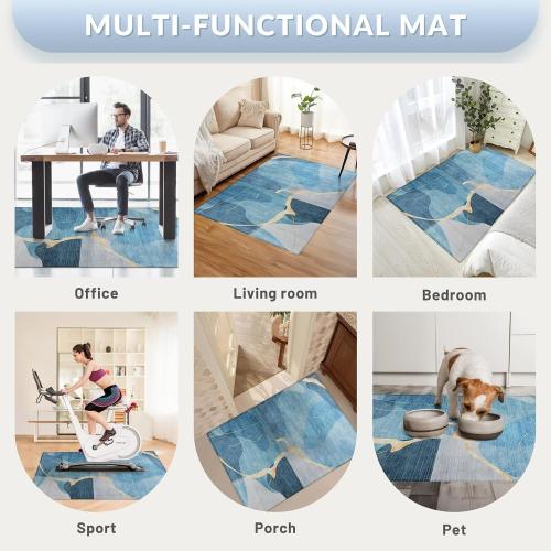 Office Chair Mat, Gsmmatwin 50 x 65 (6mm) Thick Blue Modern Chair Mat, Anti-Slip Under Desk Chair Carpet for Hardwood Floor, Belgian Velvet Surface, Machine Washable Under Desk Rug for Office Home