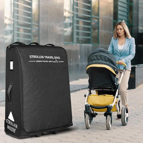 RAYMACE Padded Stroller Travel Bag for Airplane with Wheels | Fits to UPPAbaby Vista V2 V3, Cruz V2 V3,Travel Safe Protection Storage Bag, Patterned Design, Black