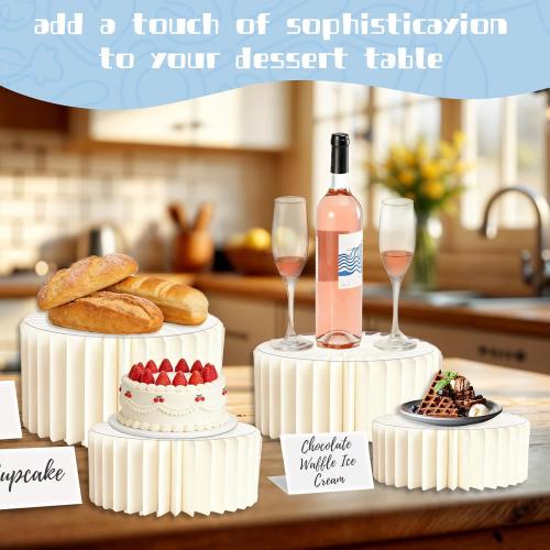 Buffet Risers Food Risers for Display Party Included 4 Sizes Foldable Buffet Risers with Acrylic and Mini Signs for Party Pedestal Cake Stand Set Catering Dessert Jewelry Collectibles Boxes