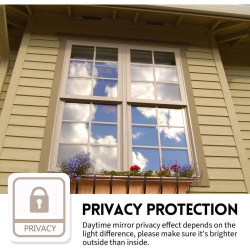 KESPEN Window Privacy Film One Way Daytime Privacy Static Cling Sun Blocking Anti UV Reflective Window Tint for Home and Office, Black-Silver, 17.5 Inch X 6.5 Feet