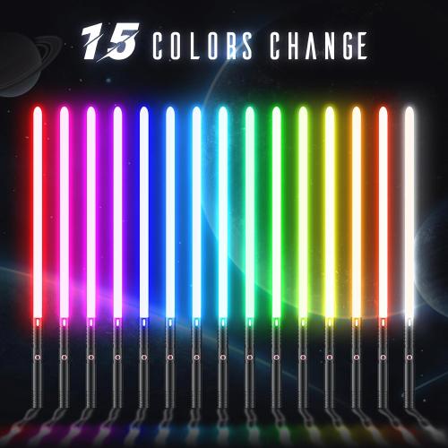 Lightsaber, LED Light Saber with 15 RGB Colors, Lightsabers for 3 Modes, Light Sabers with Connectors, Lightsabers for Dueling, Lightsaber Toy for Adults, Kids, 2 Pack(Black)
