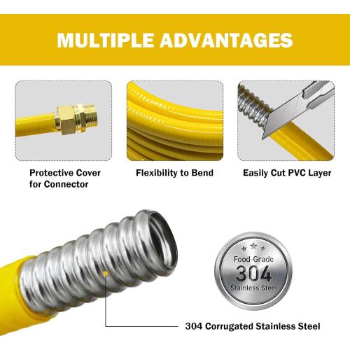 1/2 CSST Gas Line 100ft Flexible Gas Line,Corrugated Stainless Steel Tubing with 2 Male Fittings for Natural Gas and Propane (100Ft 1/2inch)