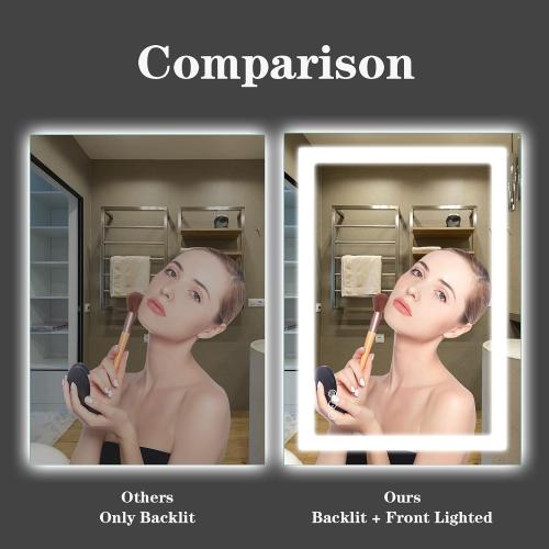 Amorho LED Bathroom Mirror 28x 36 with Front and Backlight, Stepless Dimmable Wall Mirrors with Anti-Fog, Shatter-Proof, Memory, 3 Colors, Double LED Vanity Mirror (Horizontal/Vertical)