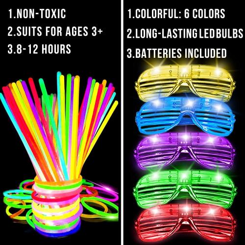 125 Pack Glow in the Dark Party Supplies for Kids Adults,Light Up Party Favors with 25 LED Glow Glasses Sunglasses,100 Glow Sticks Bulk Glow Bracelets for Wedding Pool Fiesta Back to School Halloween