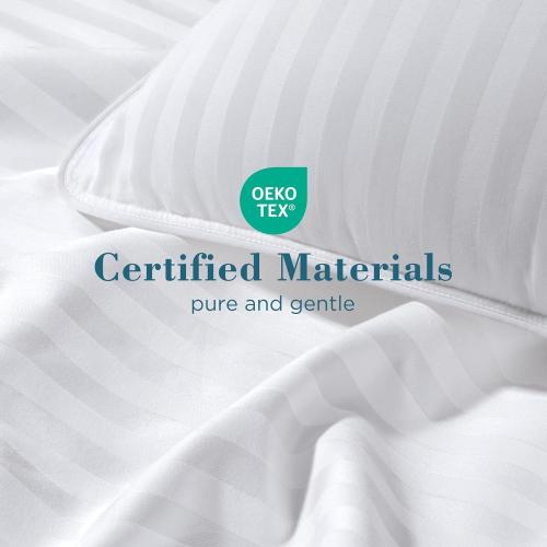 Bed Pillows Queen Size Set of 2, Hotel Collection, Down Alternative Soft Pillow for Back, Stomach or Side Sleepers, Striped White