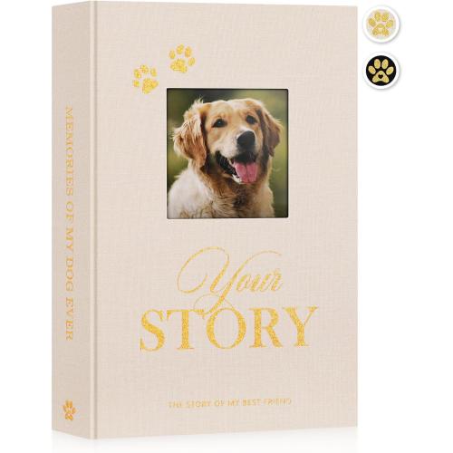 Lanpn Cute Puppy Photo Album 4x6 300 Pockets, Linen Cover Holds 300 Horizontal 4 x 6 Photos with Memo Writing Area Dogs Memory Book Keepsake for Dog Lovers Beige