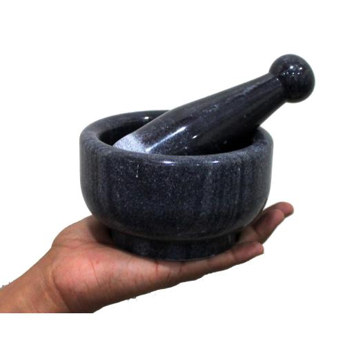 5 Diameter Natural Stone Mortar and Pestle Set as Spice Grinder, Medicine Masher - Okhli & Musal (Black)