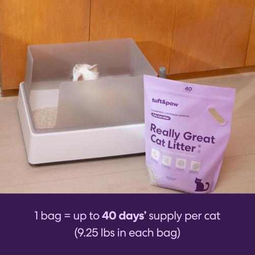 Tuft & Paw Really Great Cat Litter, Low Tracking Tofu Cat Litter, Clumping, Flushable, Odor Control, Dust-Free - 9.25lbs x 2Bags (Natural Lavender)