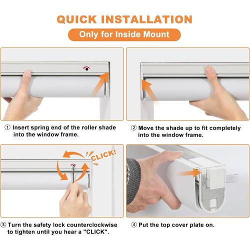 Persilux No Drill No Tools 100% Blackout Roller Shades for Window Blinds Cordless Room Darkening Roller Blinds, UV Protection Thermal Insulated Shades for Home Easy to Install (White, 31.5W x 72H)