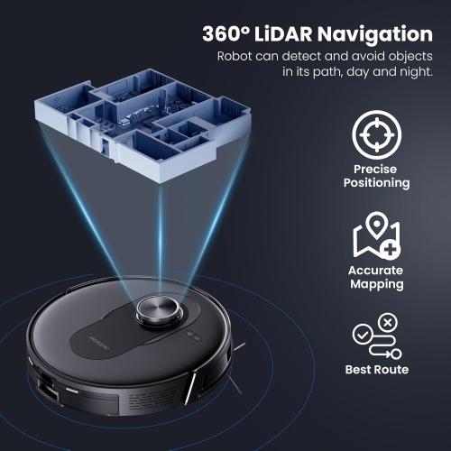 Proscenic Q8 Robot Vacuum Cleaner with Mop, Ultra Strong 6000Pa Robotic Vacuum with Lidar Navigation, 5 Real-Time Mapping, WiFi/Alexa/APP Remote Control Robot Hoover for Floor Carpet Pet Hair