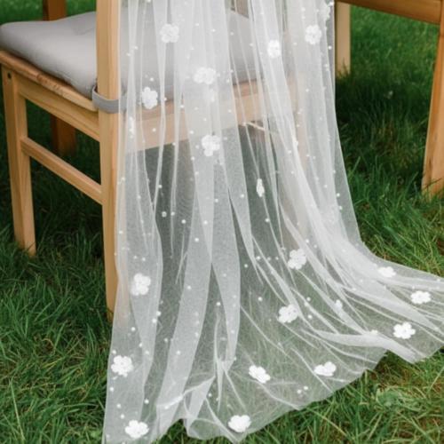 Lounsweer 3 Pcs Tulle Table Runner 10ft Embroidery Table Runner Tulle Fabric Wedding Lace Tablecloth for Bridal Shower Veil Baby Shower Sweetheart Birthday Home Decorations (White,Pearl)
