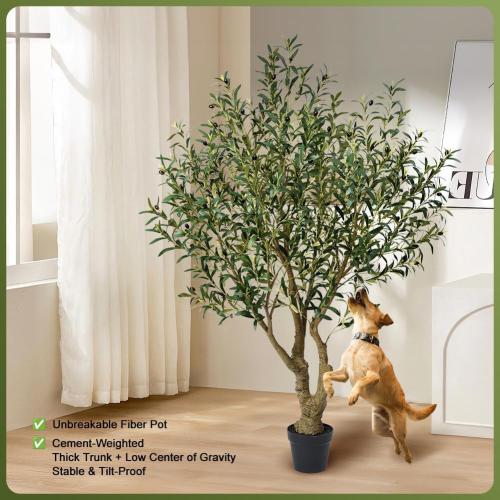 Olive Tree Artificial Indoor 6ft - UV Resistant Large Fake Plants - Realistic Faux Olive Tree in Pot - Tall Artificial Plants Outdoor for Home, Patio, Living Room, Office Decor,VN138