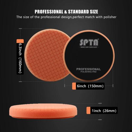 Orange Light Cut Pad, Buffing Polishing Pads, SPTA 3Pcs 6.5 Inch Face for 6 Inch 150mm Backing Plate Compound Buffing Sponge Pads for Car Buffer Polisher Compounding, Polishing and Waxing -X00224Y6O3