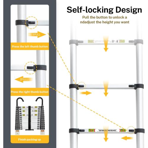 Telescopic Ladder, 16.5FT Aluminum Telescoping Ladder with Stable Hook and Non-Slip Feet, RIKADE Portable Extension Ladder for Household and Outdoor Working, 330lb Capacity