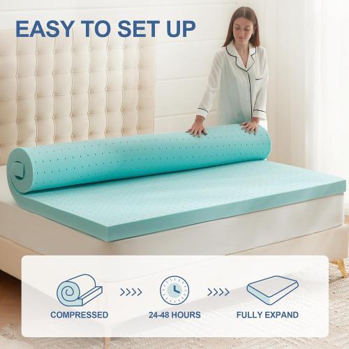 LIGHT BLUE 2 Inch Memory Foam Mattress Topper Full, Mattress Pad Gel Infused Foam Bed Topper, Ventilated Soft Blue,Full Size