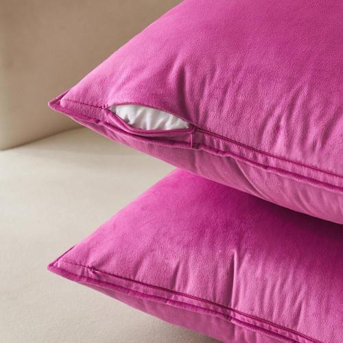 MIULEE Hot Pink Velvet Throw Pillow Covers 16x16 Soft Decorative Solid Square Cushion Cases Pack of 2 Modern Luxury Home Decor for Couch, Sofa, Bedroom