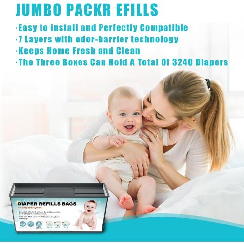 Diaper Pail Refills Bags with 30 Bags Compatible with For Genie Easy Roll Signature and Platinum Diaper Pails, 7-Layer Odor-Barrier Technology, 1 Pack (3 Pack)
