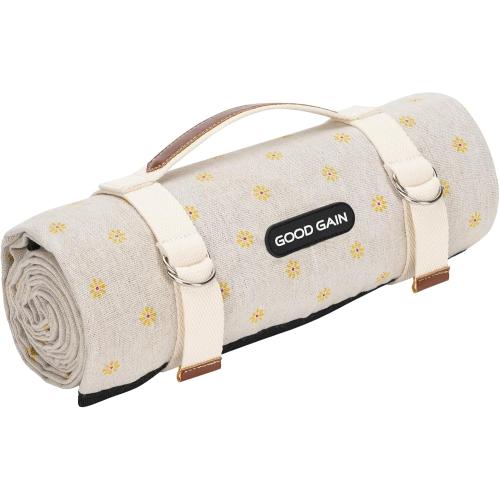 Picnic Outdoor Blankets Waterproof Large - Beach Mat Sand Free Foldable with Carry Strap | Portable Camping Blanket | Park Blanket for Grass Park, Hiking, Travel, Concerts, Indoor (Yellow Flower)