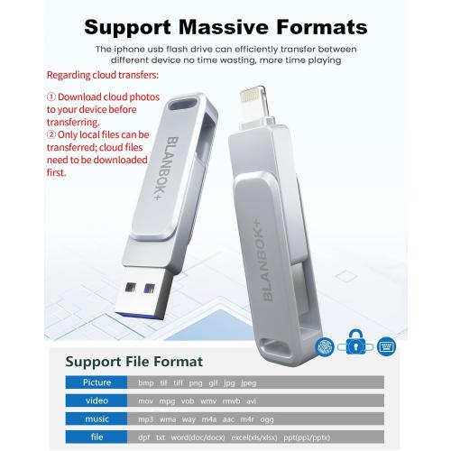 MFi Certified 128GB Photo Stick for iPhone Flash Drive,USB Memory Stick Thumb Drives High Speed USB Stick External Storage Compatible for iPhone/iPad/Android/PC