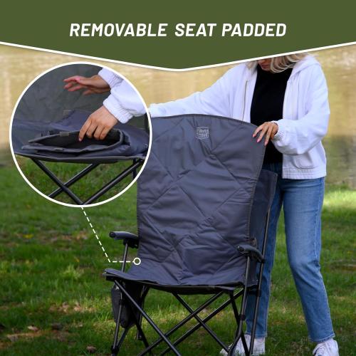 Timber Ridge Folding Camping Chair, Removable Seat Padded Lawn Chairs Foldable Outdoor Camp Chair for Adults, Supports Up to 300 LBS, Grey