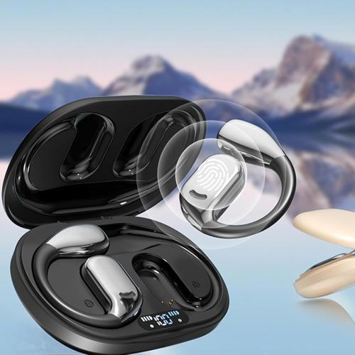 Black 144 Language Support Headphones with Battery Indicator - Real Time Translator Earbuds | Open Ear Wearable Device for Instant Bilingual Conversation, Fitness Audio, Music Listening, Way Speech