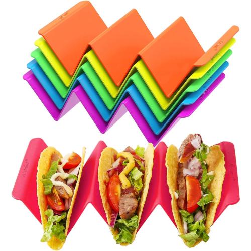 Aichoof Colorful Taco Holder Stands Set of 6 - Premium Large Tray Plates Holds Up to 3 or 2 Tacos Each, PP Health Material Very Hard and Sturdy, Dishwasher & Microwave Safe