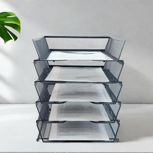 5 Tier Letter Tray Desk File Organizer,Metal Paper Organizer for Office Supplies,Black