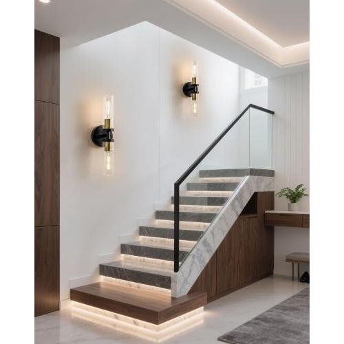 KSRYSZCQ Wall Sconces Set of Two Black and Gold Bathroom Wall Sconce with Clear Glass 15.75 Modern Wall Sconces for Bathroom Living Room Hallway Bedroom Kitchen
