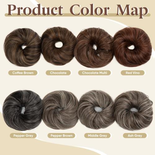 CJL HAIR 2PCs Small Cute Messy Bun Hair Piece for Thin Hair Women Mini Synthetic Curly Bun Scrunchies Updo Hairpieces Chocolate