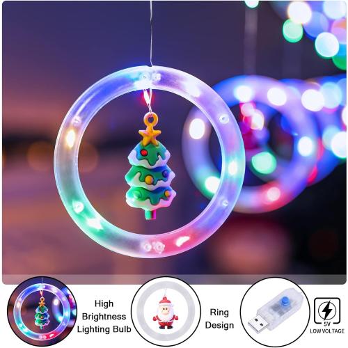 BLOOMWIN Window Christmas Decor Ring Lights With Ornament LED Curtain Indoor Outdoor USB 9.8ft Multicolor String Hanging 3D Novelty Xmas Tree Home Garden Decorations