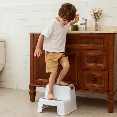 Two Step Stool for Kids and Toddler, 2 Step Stool for Bathroom Sink, Kitchen and Toilet Potty Training (Gray)